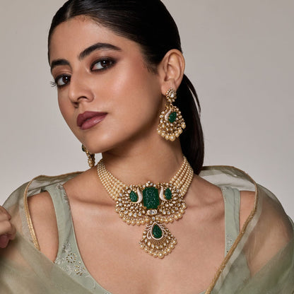 Kundan Polki Necklace Color Green Polish Victorian