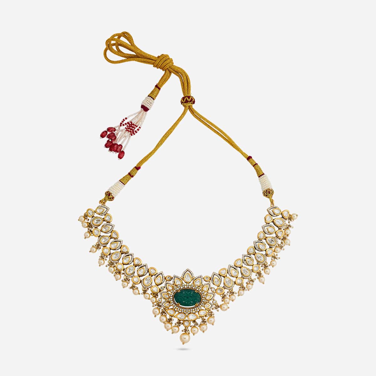 Kundan Polki Necklace Color Green Polish Victorian