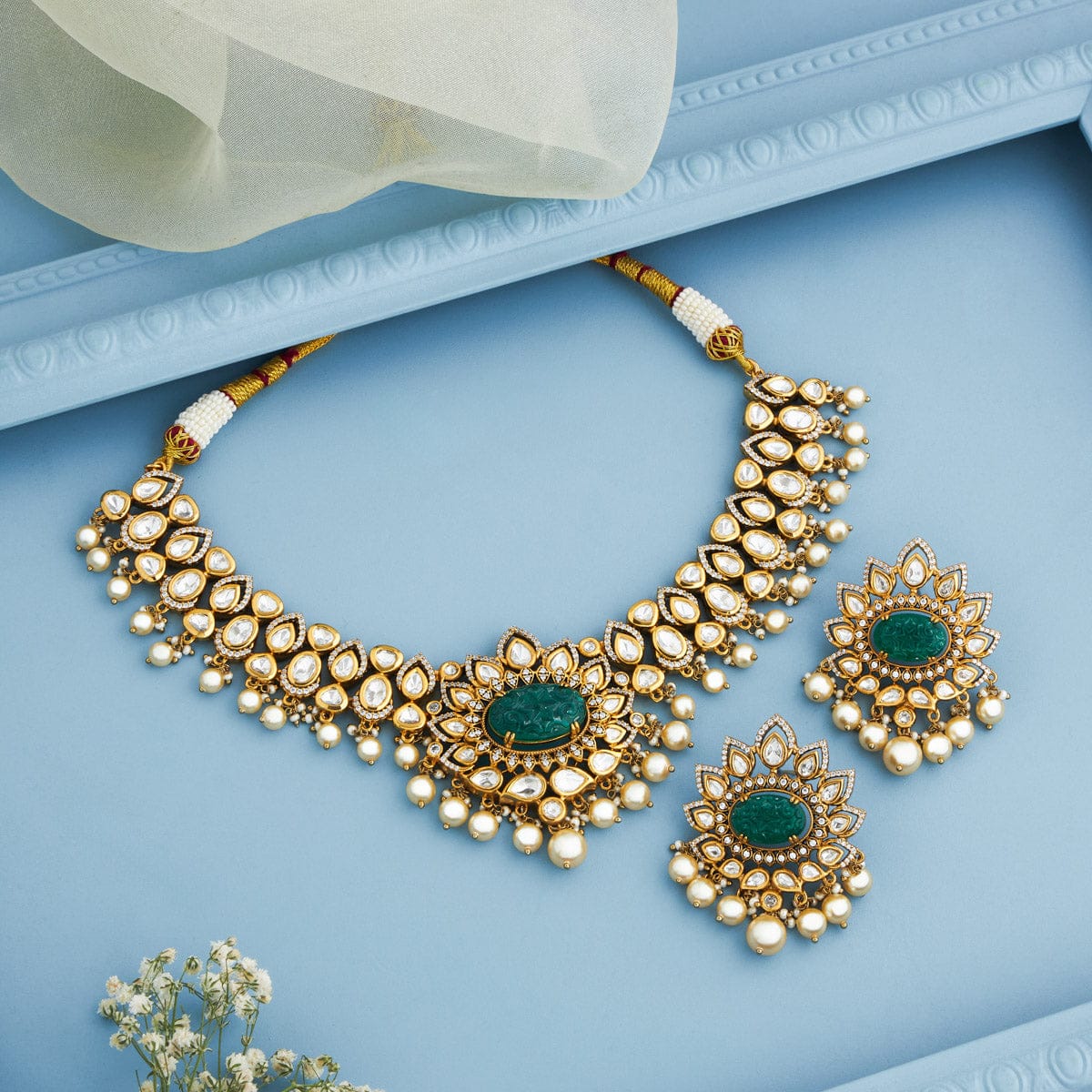 Kundan Polki Necklace Color Green Polish Victorian