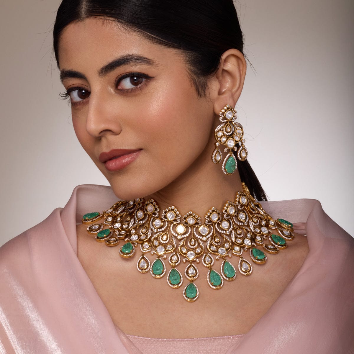 Kundan Polki Necklace Color Mint Polish Victorian