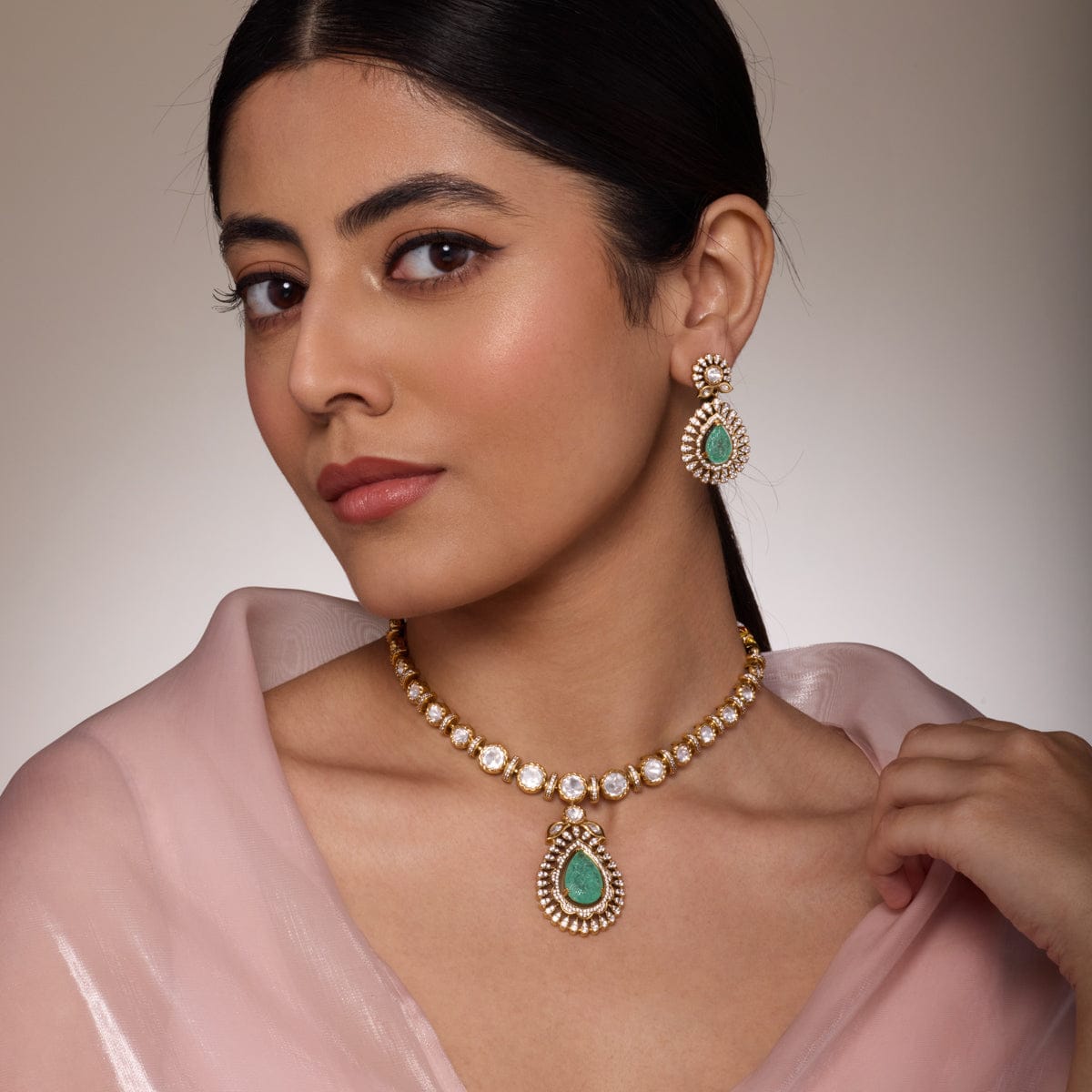 Kundan Polki Necklace Color Mint Polish Victorian