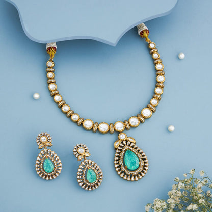 Kundan Polki Necklace Color Mint Polish Victorian