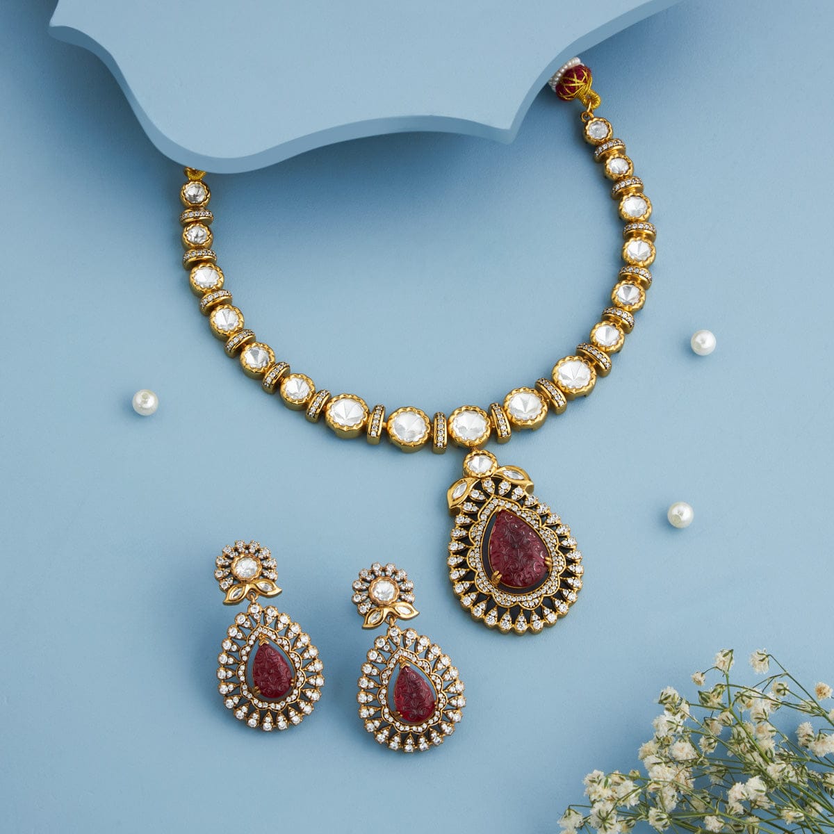 Kundan Polki Necklace Color Mint Polish Victorian