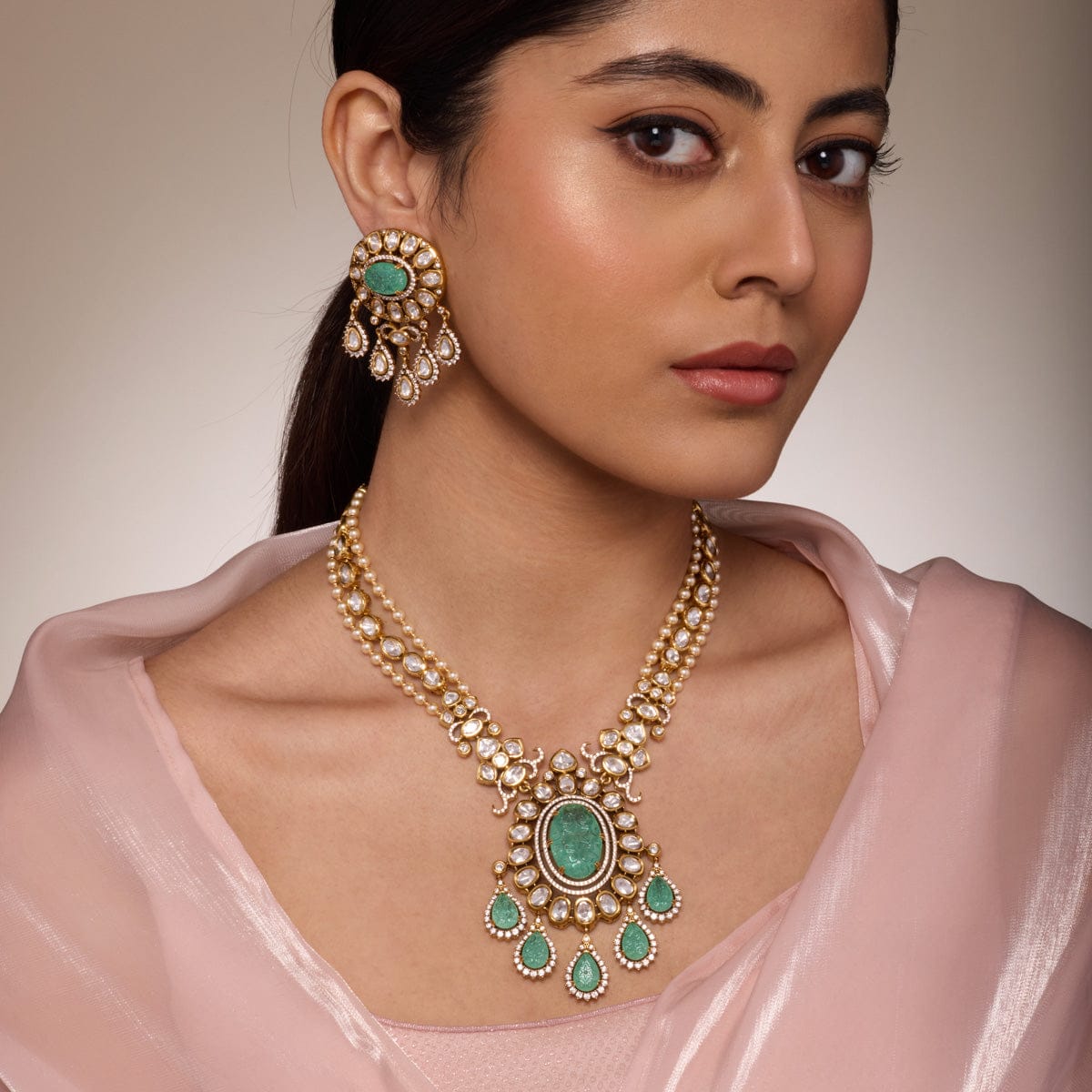 Kundan Polki Necklace Color Mint Polish Victorian