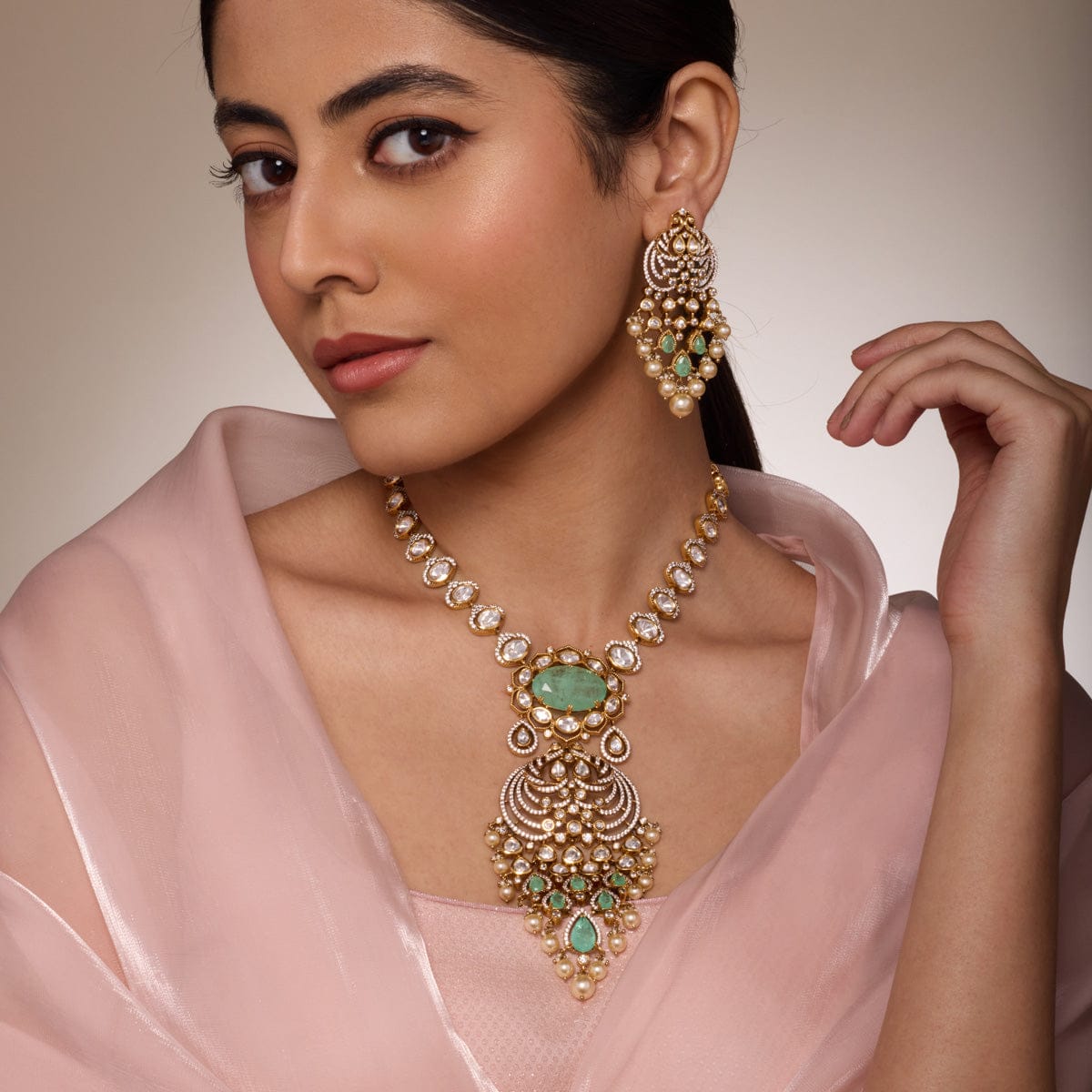 Kundan Polki Necklace Color Mint Polish Victorian