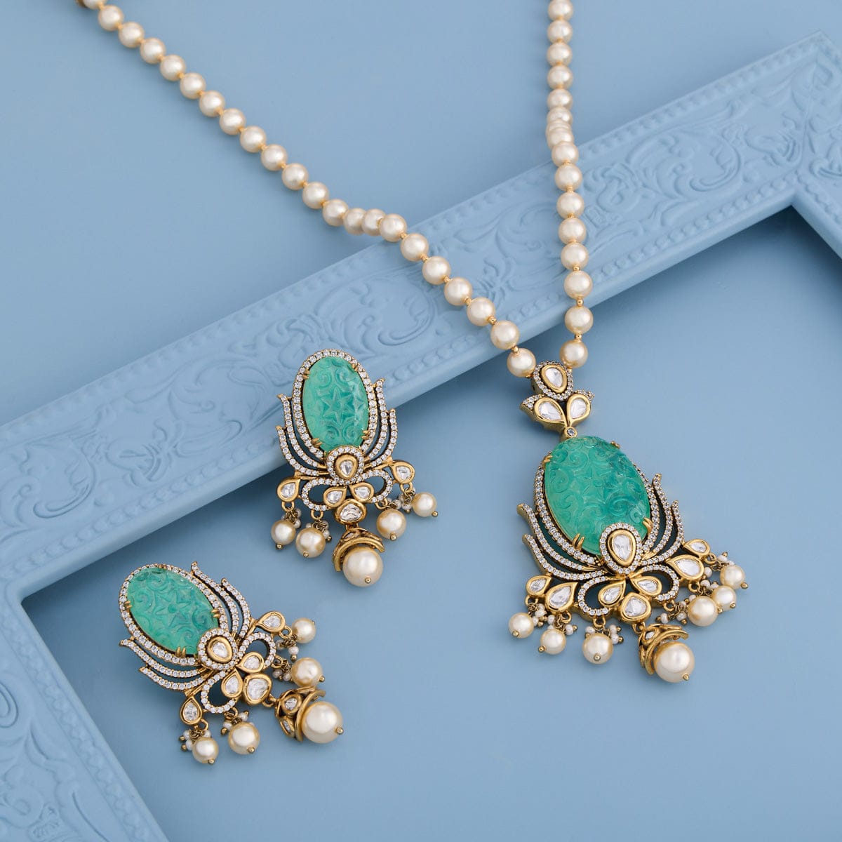 Kundan Polki Necklace Color Mint Polish Victorian