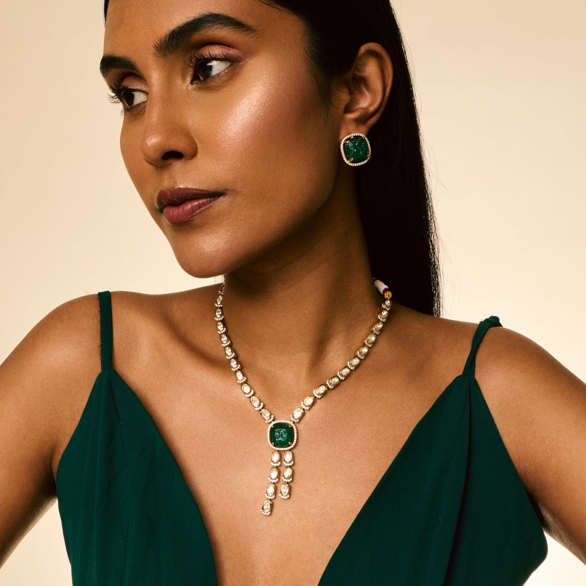 Kundan Polki Necklace Color Green Polish Victorian