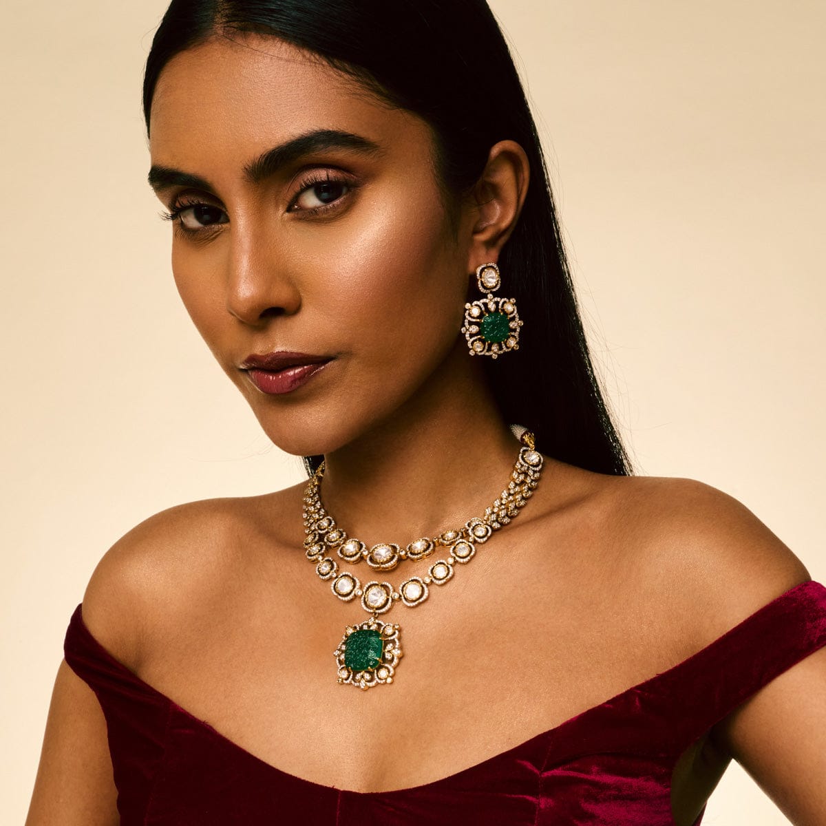 Kundan Polki Necklace Color Green Polish Victorian