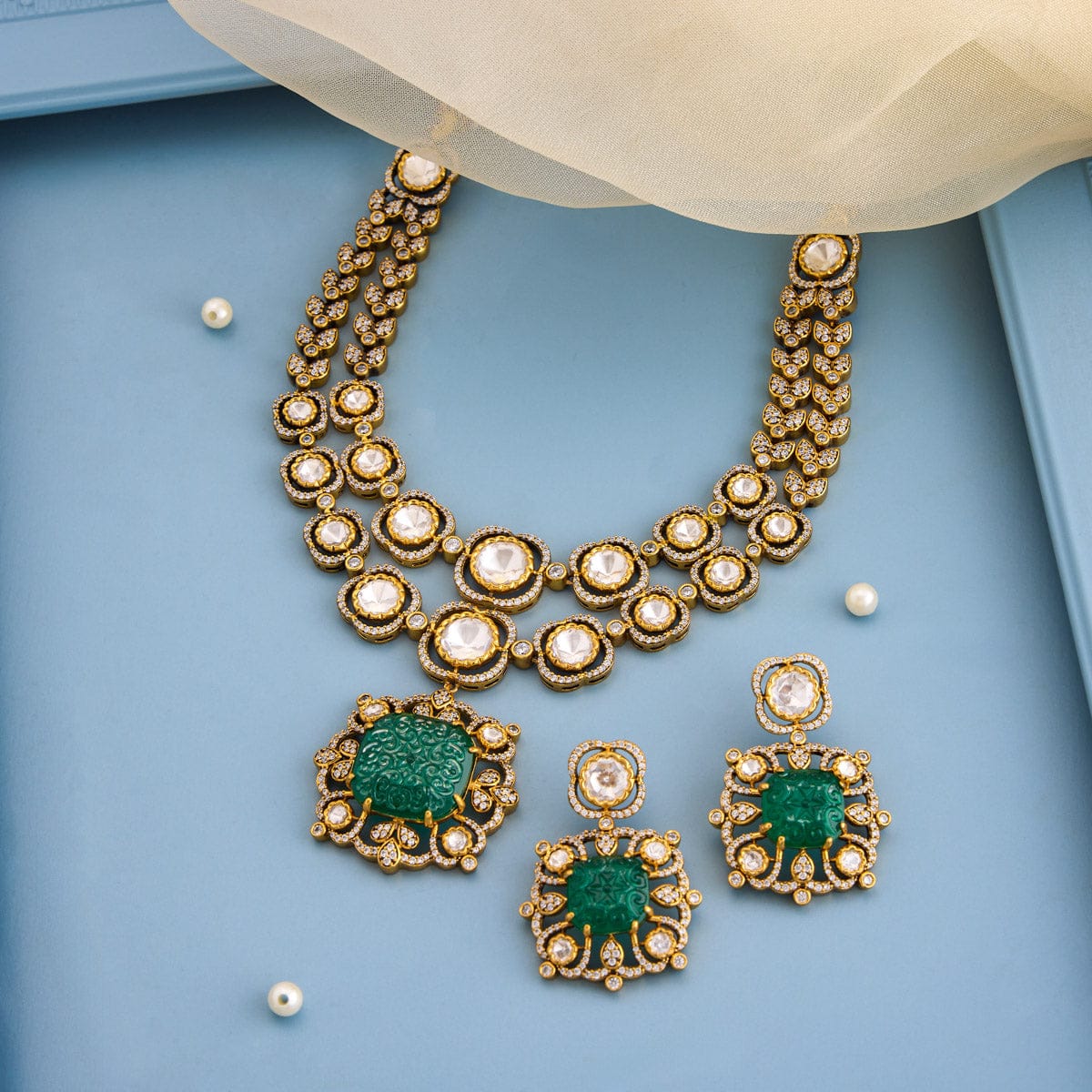 Kundan Polki Necklace Color Green Polish Victorian