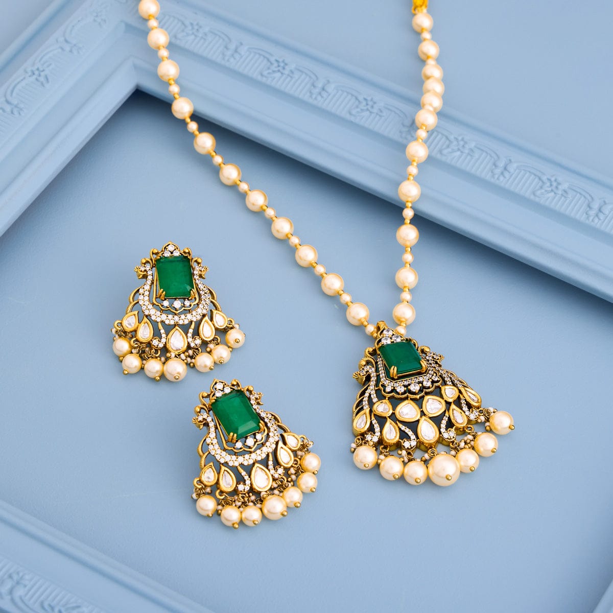 Kundan Polki Necklace Color Green Polish Victorian