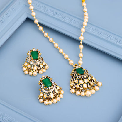 Kundan Polki Necklace Color Green Polish Victorian