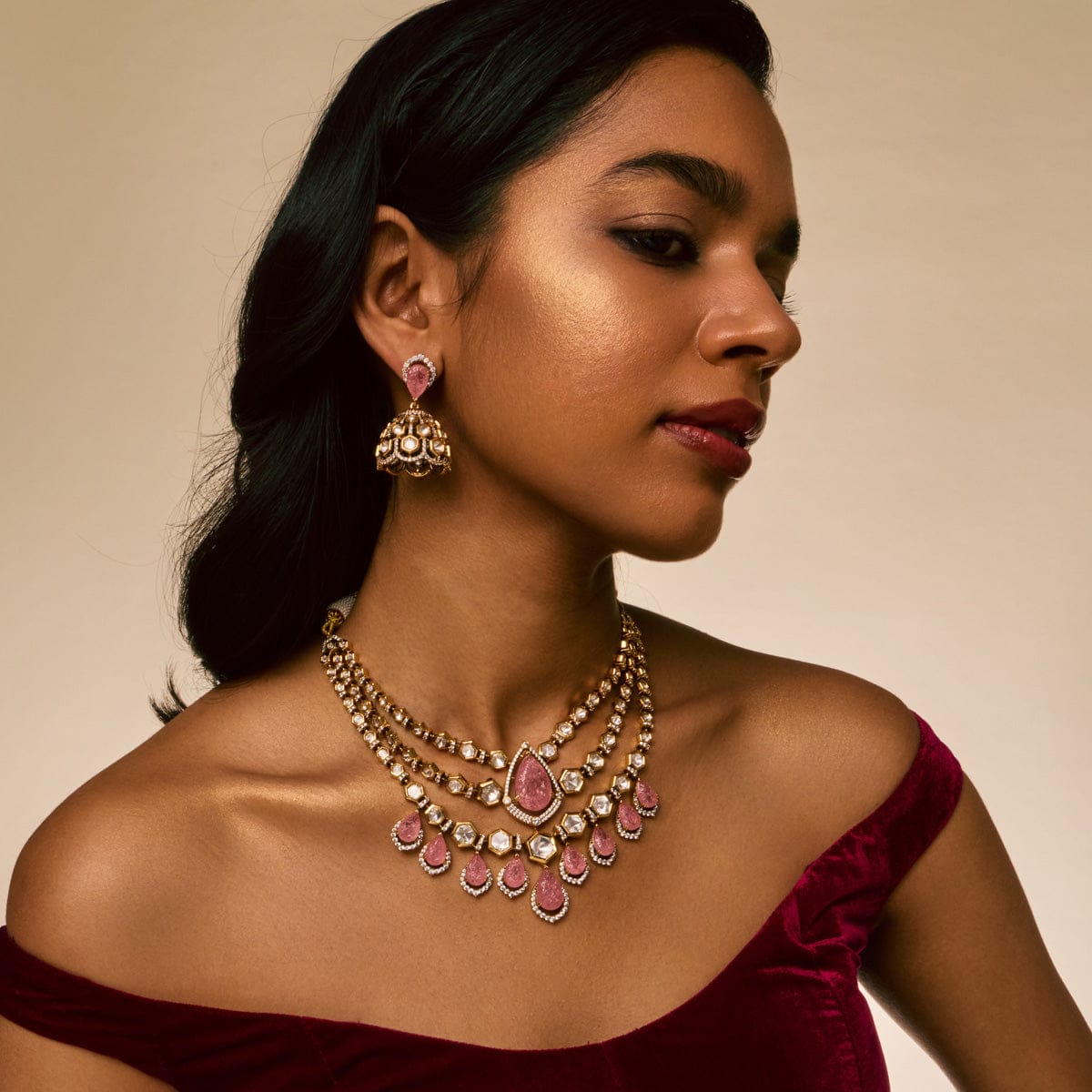 Kundan Polki Necklace Color Green Polish Victorian