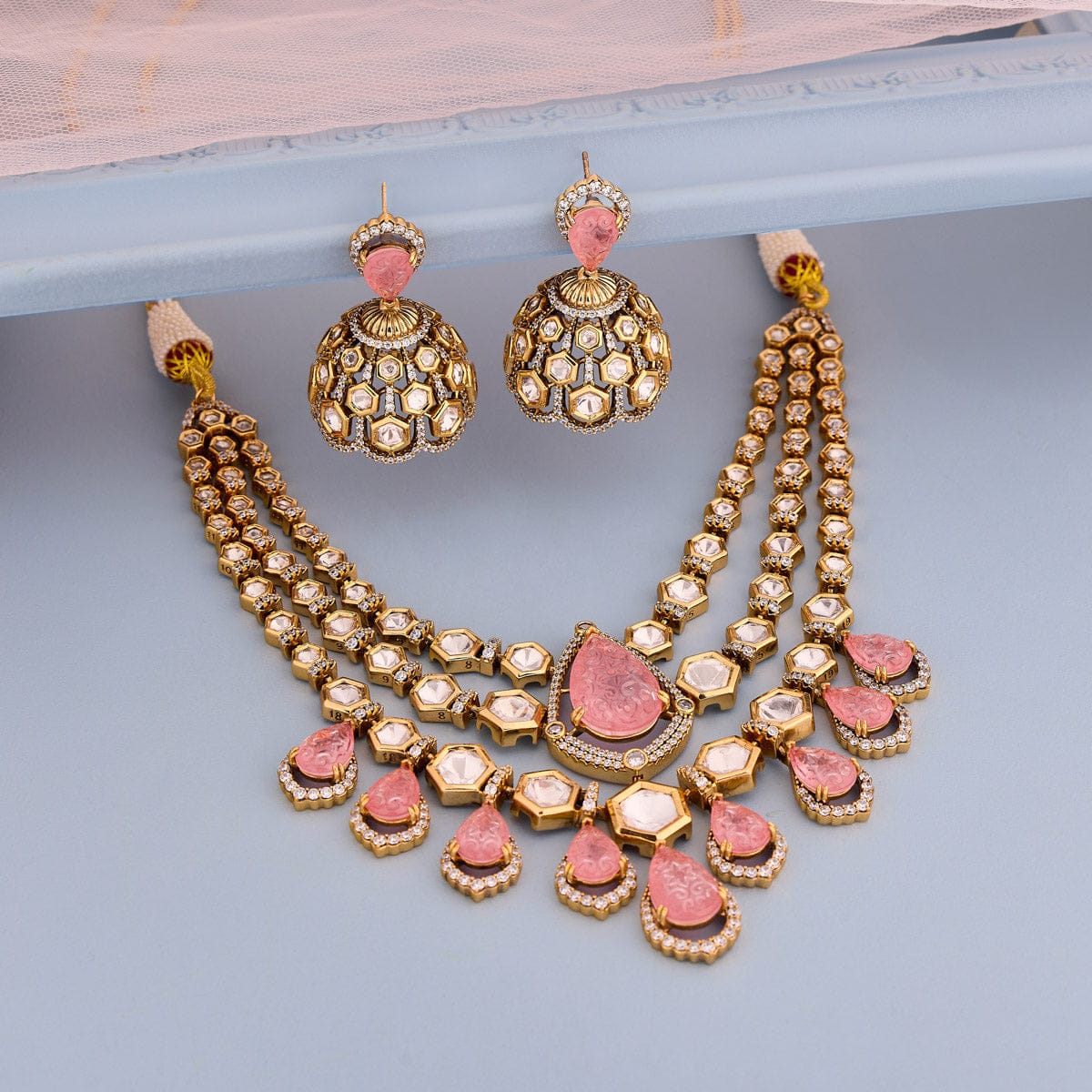 Kundan Polki Necklace Color Green Polish Victorian