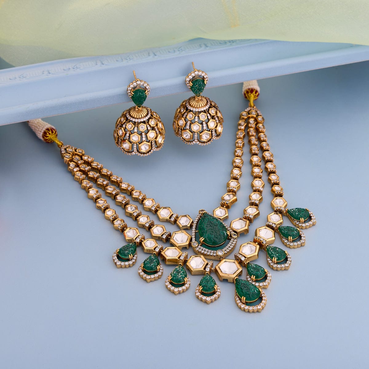 Kundan Polki Necklace Color Green Polish Victorian