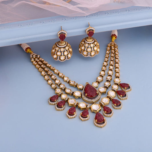 Kundan Polki Necklace Color Green Polish Victorian