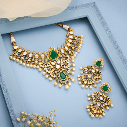 Kundan Polki Necklace Color Green Polish Victorian