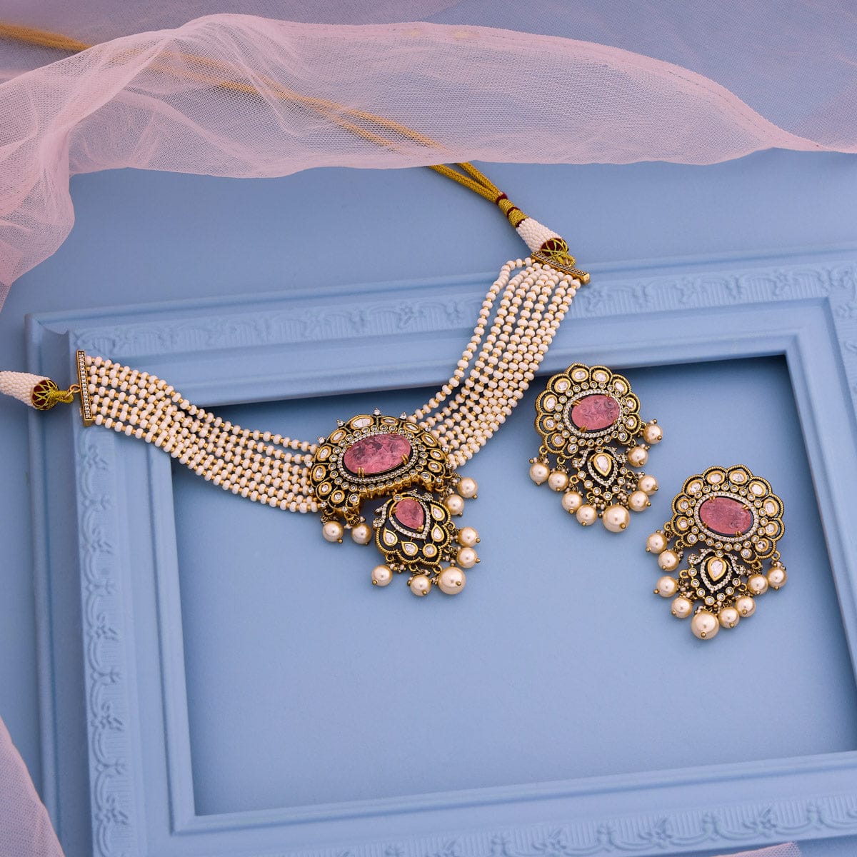 Kundan Polki Necklace Color Green Polish Victorian