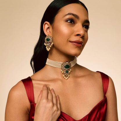 Kundan Polki Necklace Color Green Polish Victorian