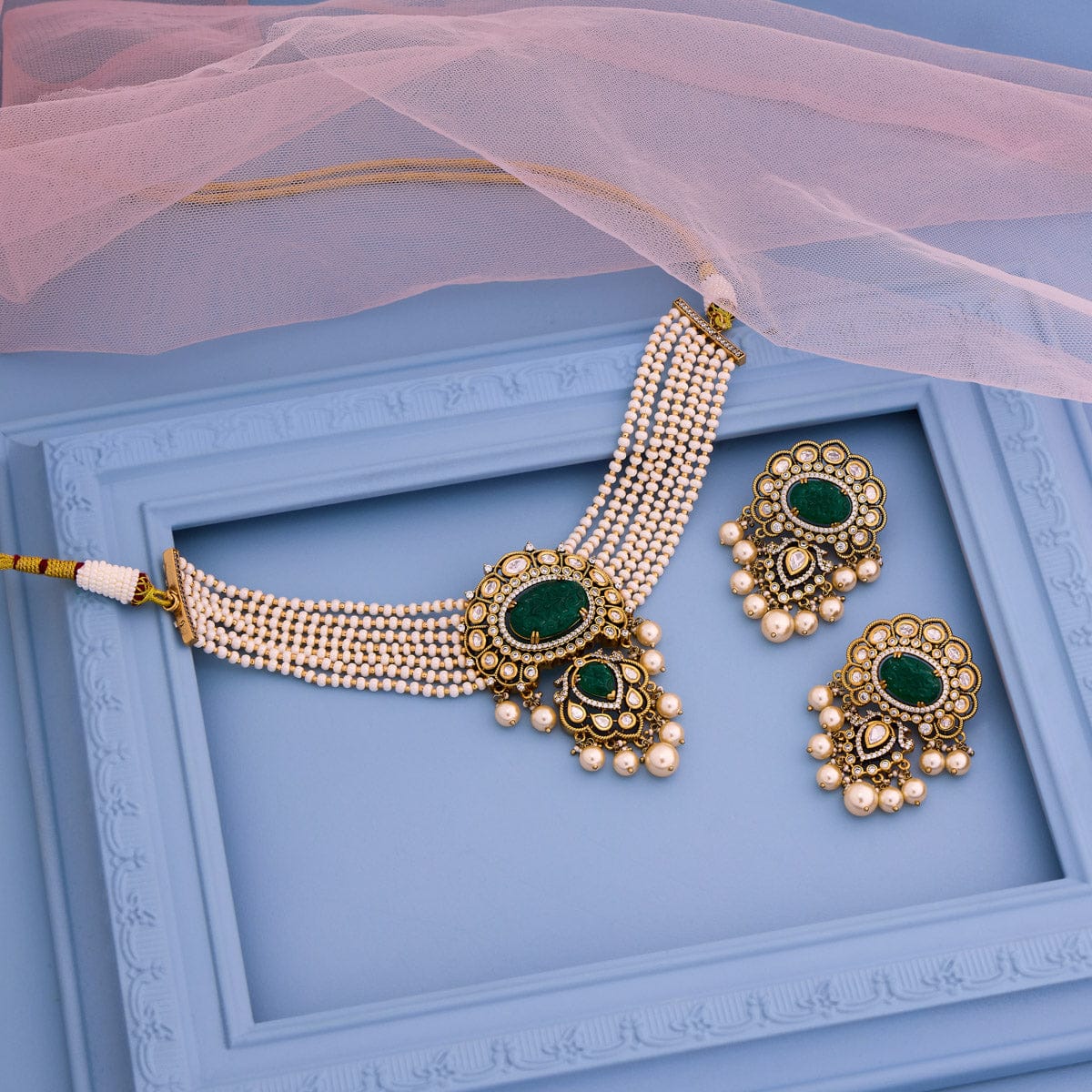 Kundan Polki Necklace Color Green Polish Victorian
