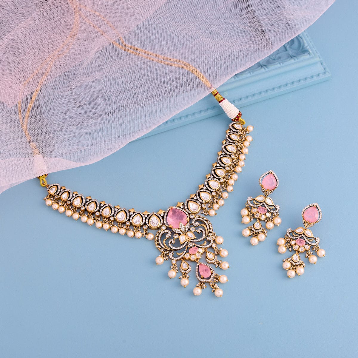 Kundan Polki Necklace Color Green Polish Victorian