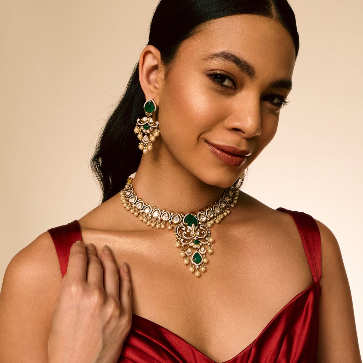 Kundan Polki Necklace Color Green Polish Victorian