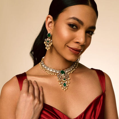 Kundan Polki Necklace Color Green Polish Victorian