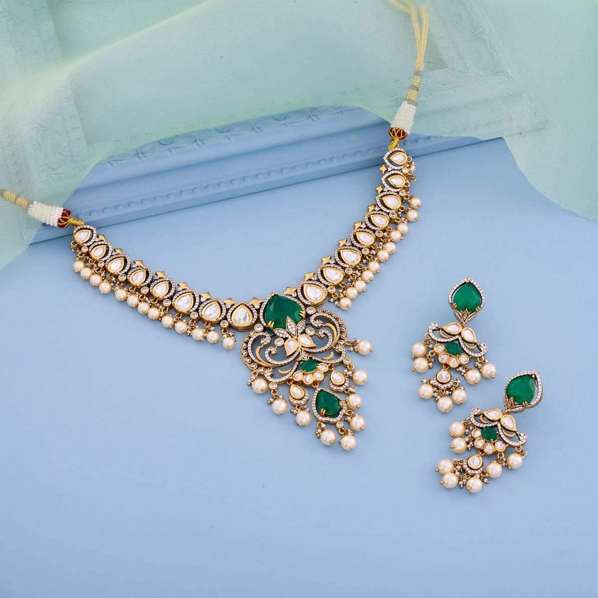 Kundan Polki Necklace Color Green Polish Victorian