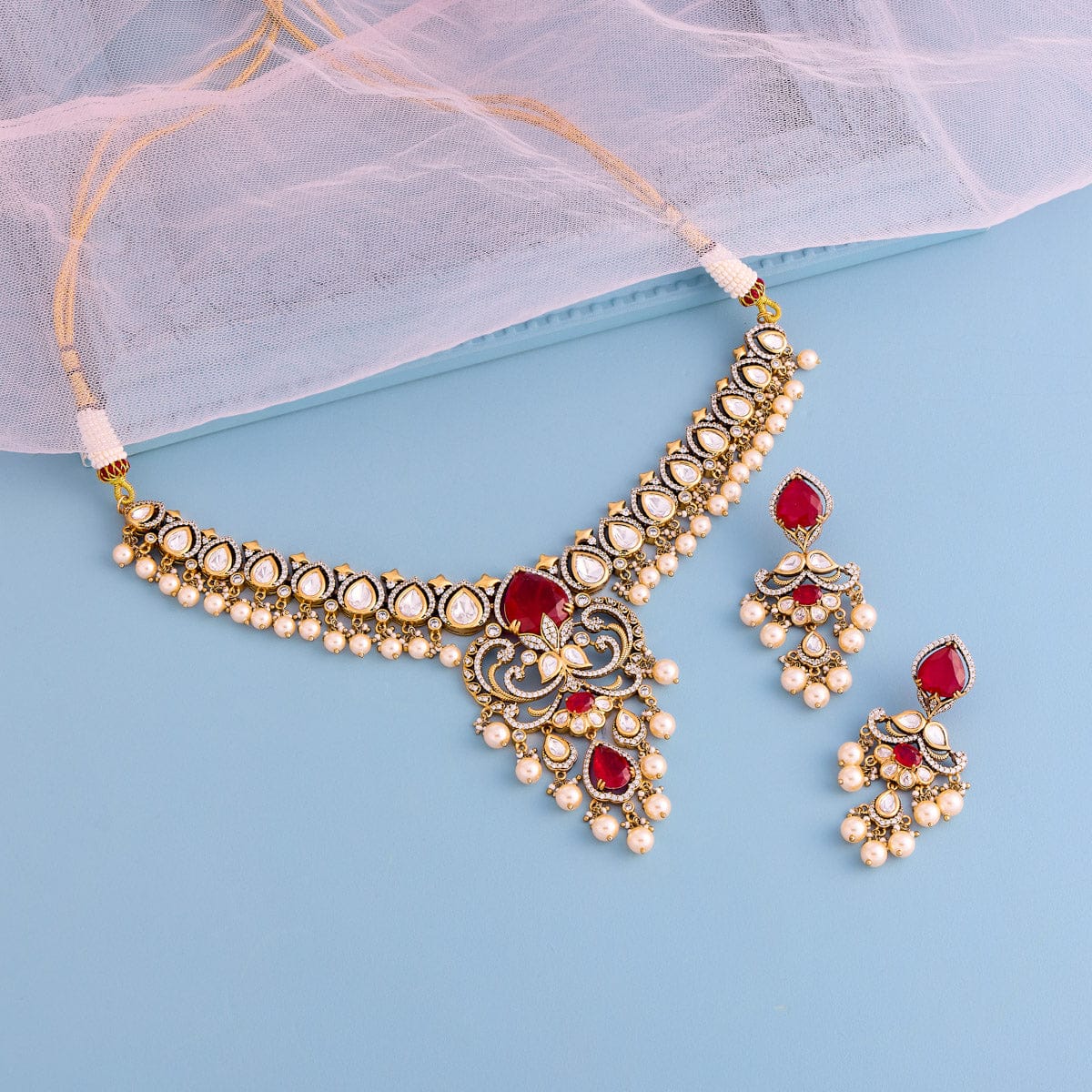 Kundan Polki Necklace Color Green Polish Victorian