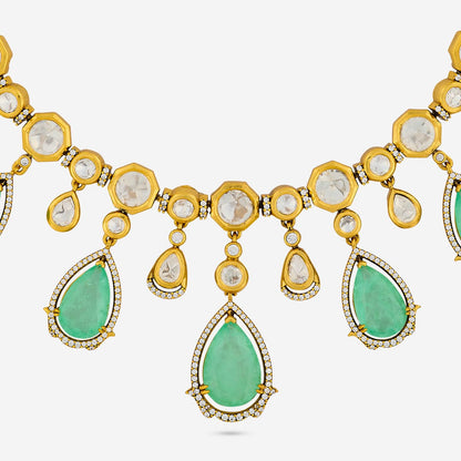 Kundan Polki Necklace Color Green Polish Victorian