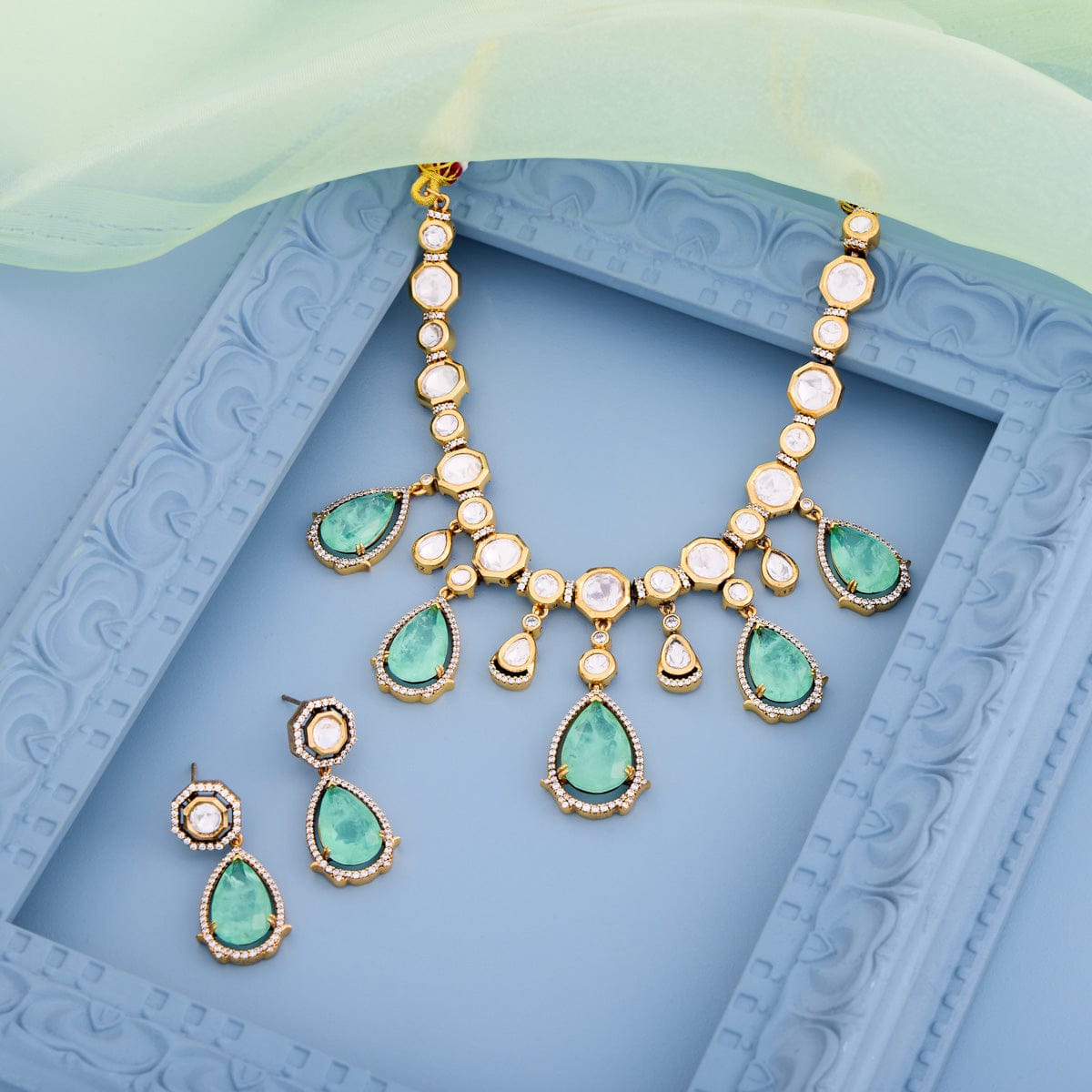 Kundan Polki Necklace Color Green Polish Victorian