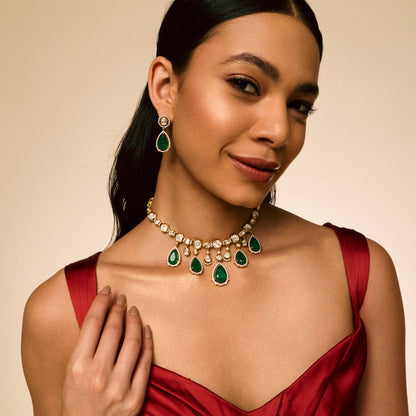 Kundan Polki Necklace Color Green Polish Victorian