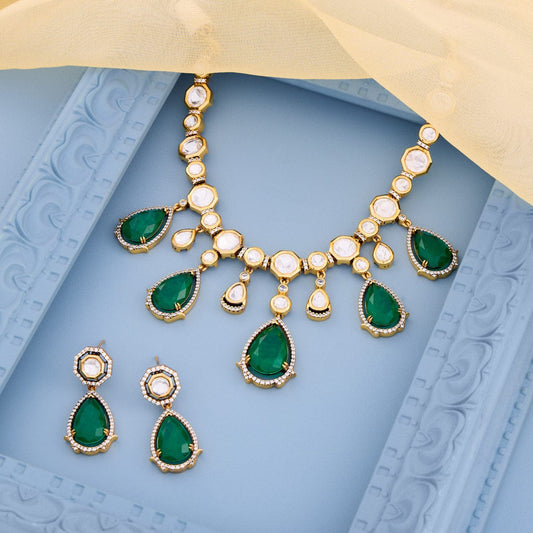 Kundan Polki Necklace Color Green Polish Victorian