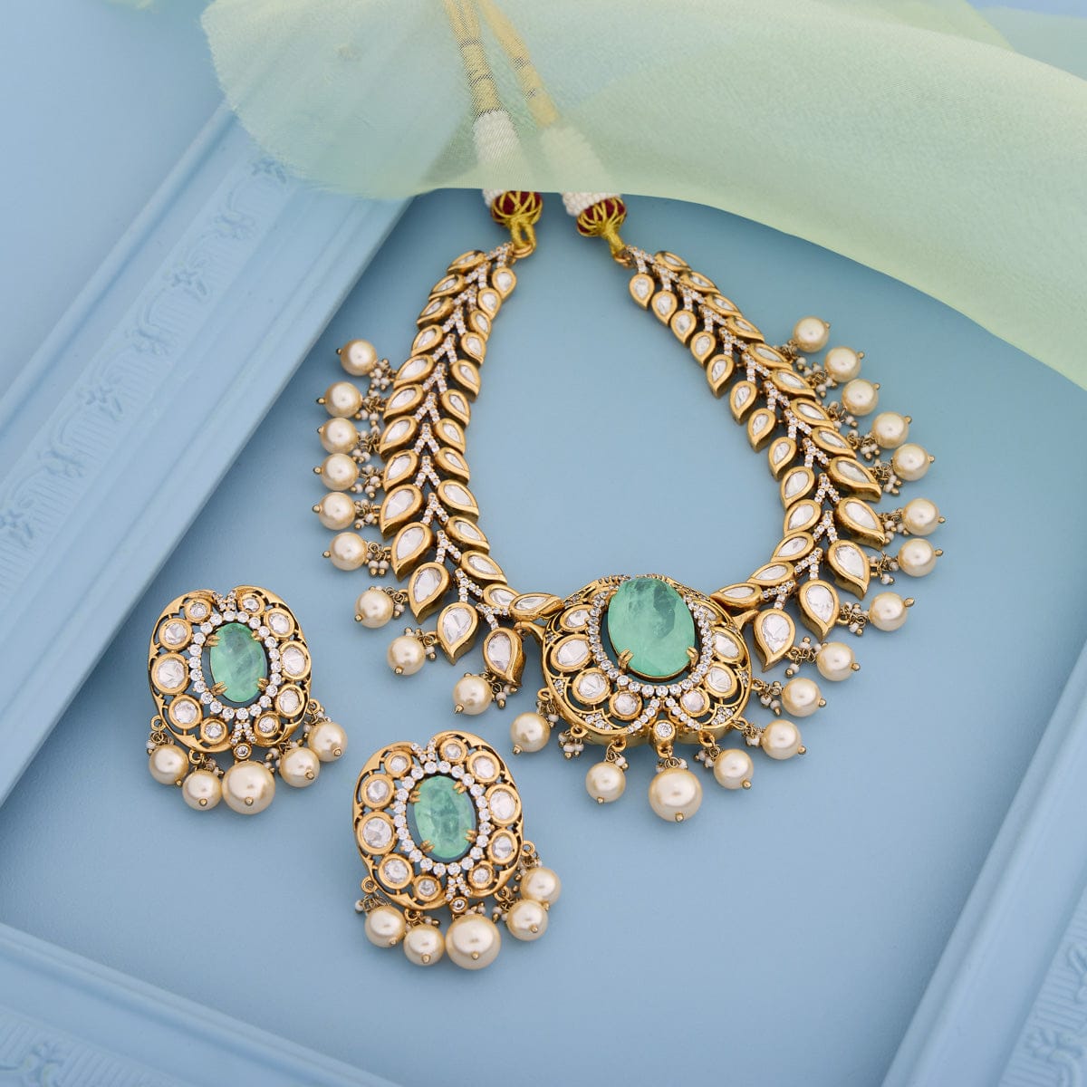 Kundan Polki Necklace Color Mint Polish Victorian