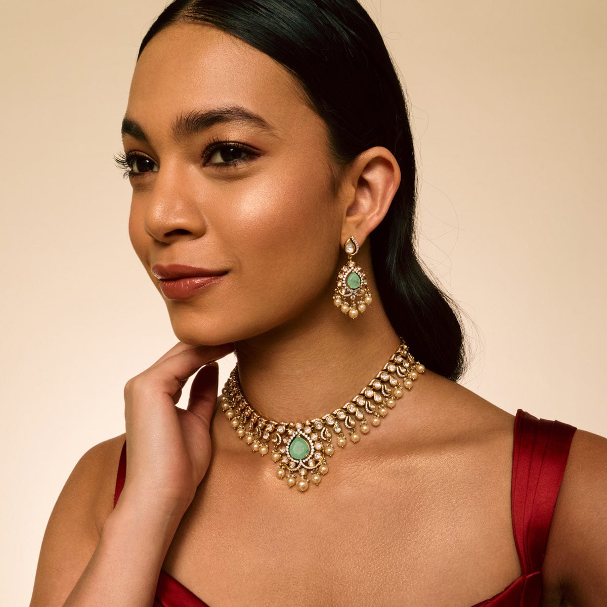 Kundan Polki Necklace Color Mint Polish Victorian