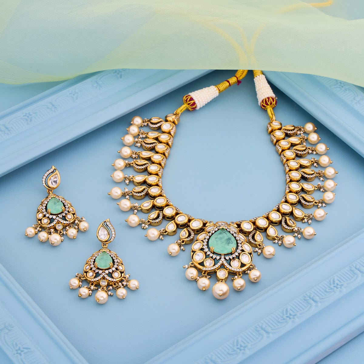 Kundan Polki Necklace Color Mint Polish Victorian