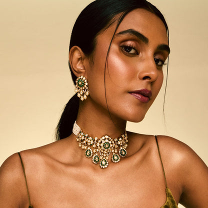 Kundan Polki Necklace Color Green Polish Victorian