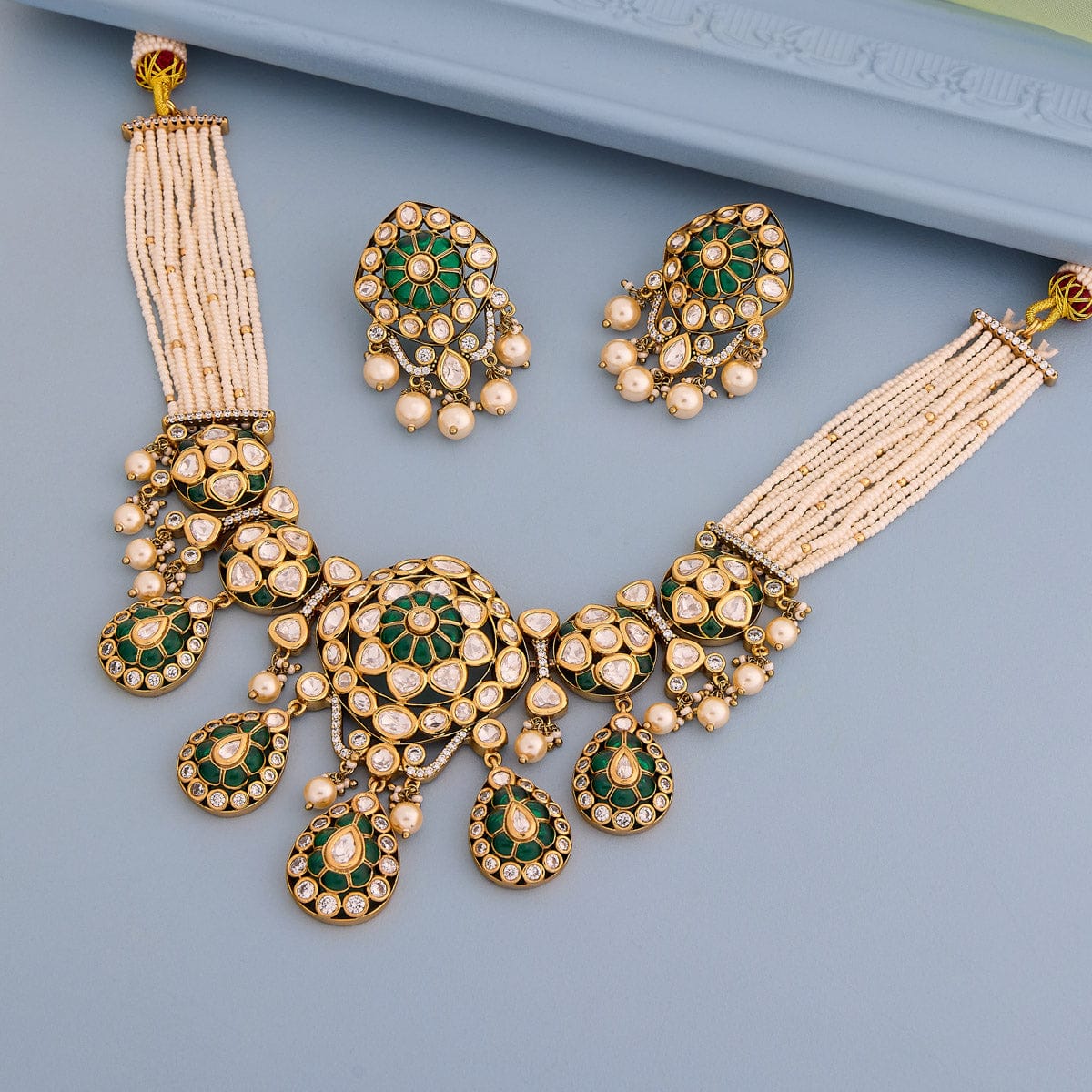 Kundan Polki Necklace Color Green Polish Victorian