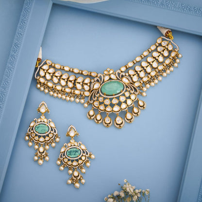 Kundan Polki Necklace Color Mint Polish Victorian