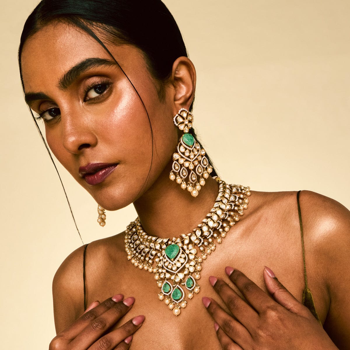 Kundan Polki Necklace Color Mint Polish Victorian