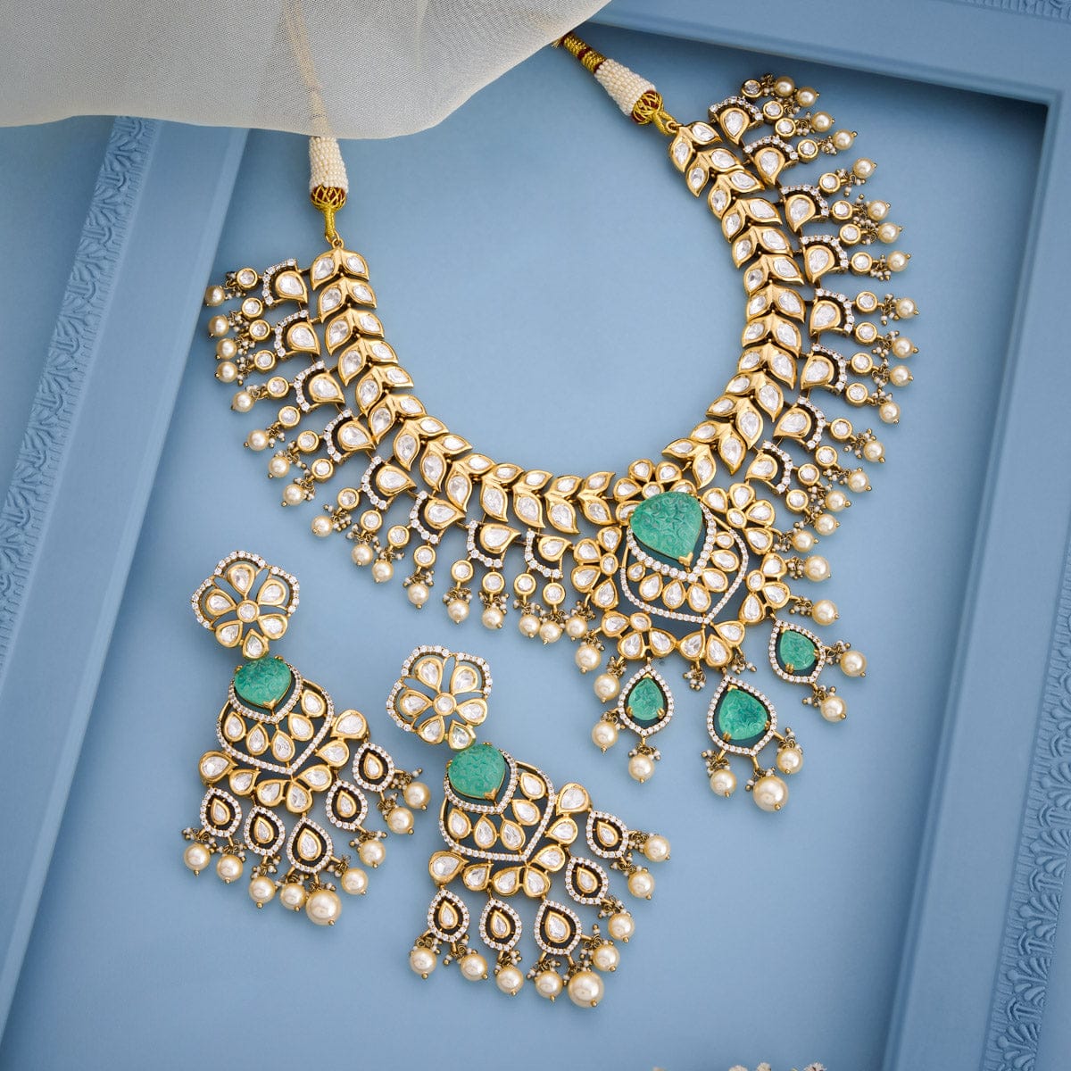 Kundan Polki Necklace Color Mint Polish Victorian