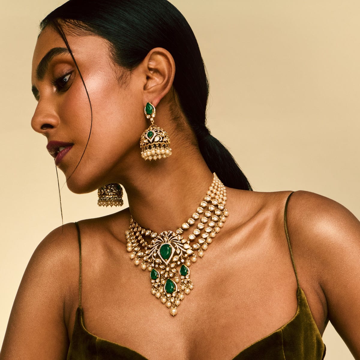 Kundan Polki Necklace Color Green Polish Victorian