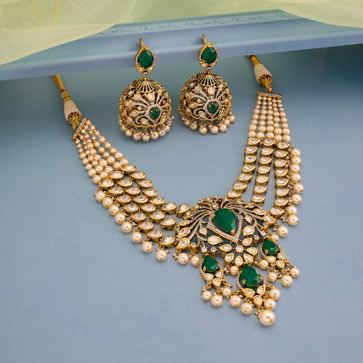 Kundan Polki Necklace Color Green Polish Victorian