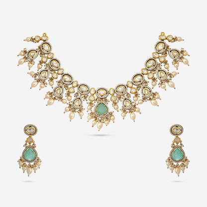 Kundan Polki Necklace Color Green Polish Gold