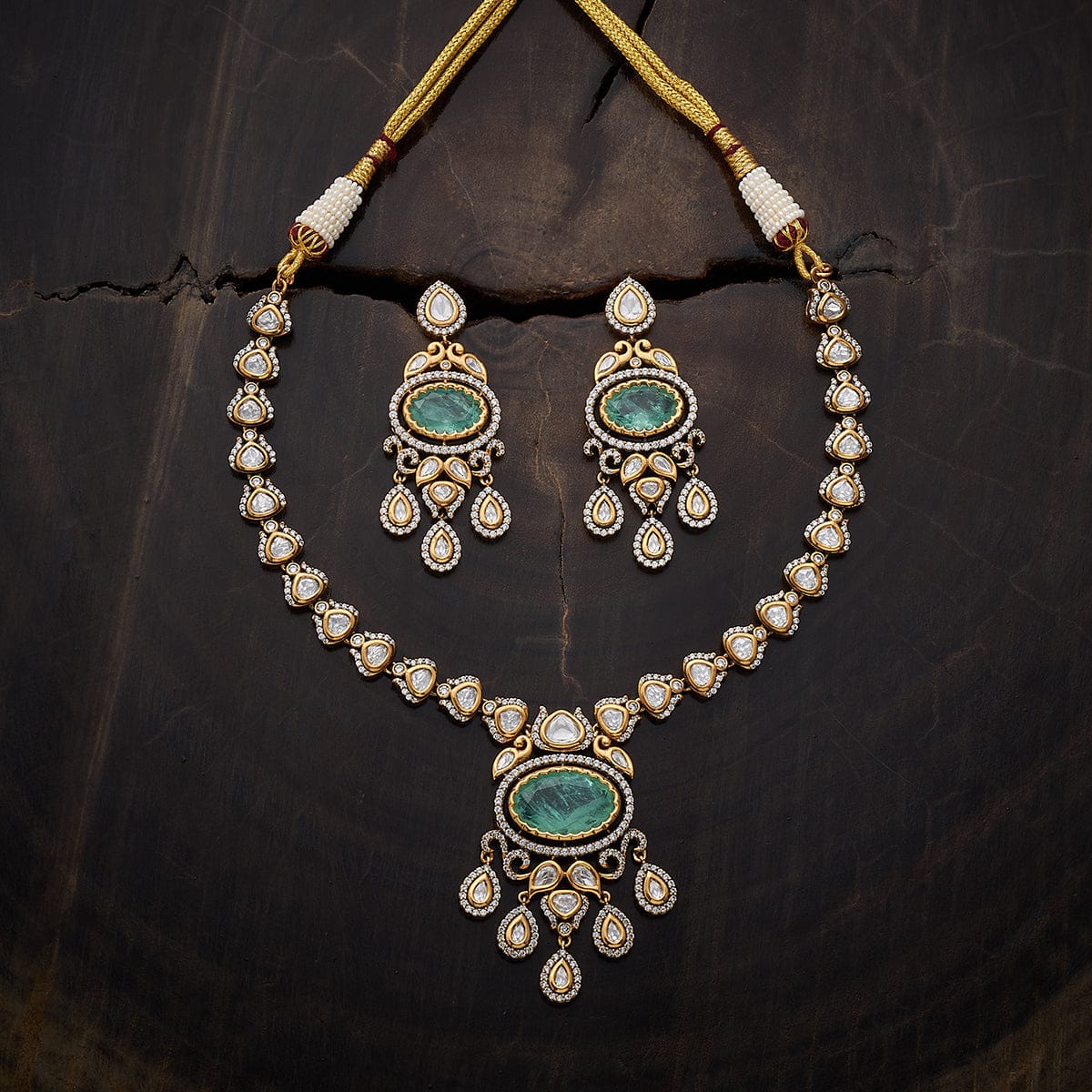 Kundan Polki Necklace Color Green Polish Victorian