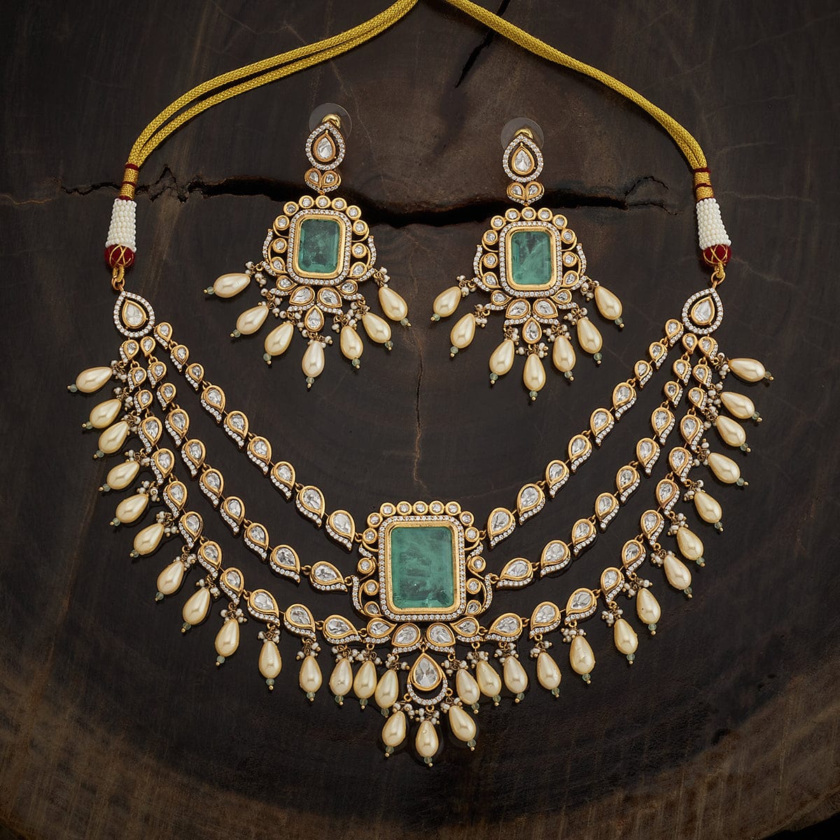 Kundan Polki Necklace Color Green Polish Victorian