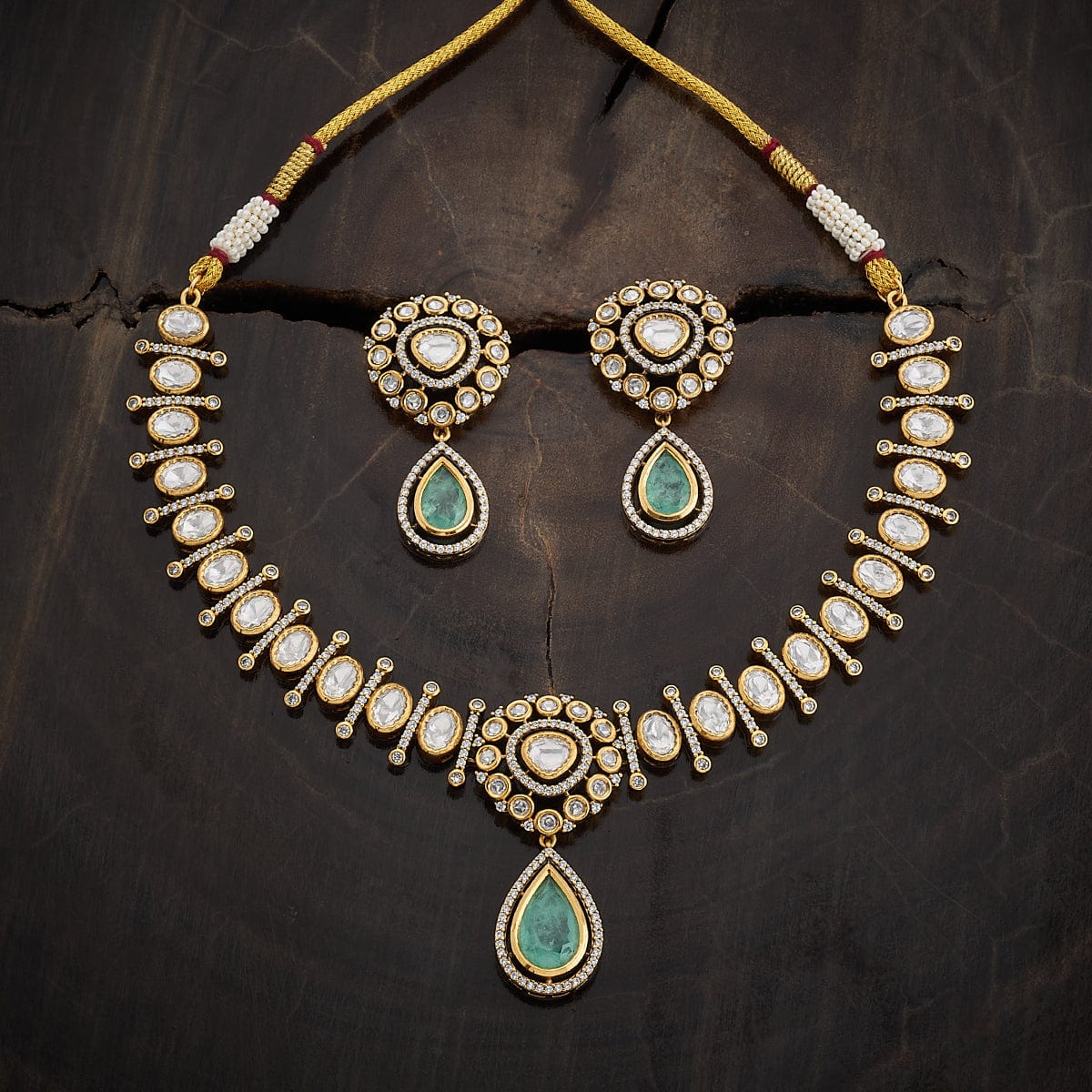 Kundan Polki Necklace Color Green Polish Victorian