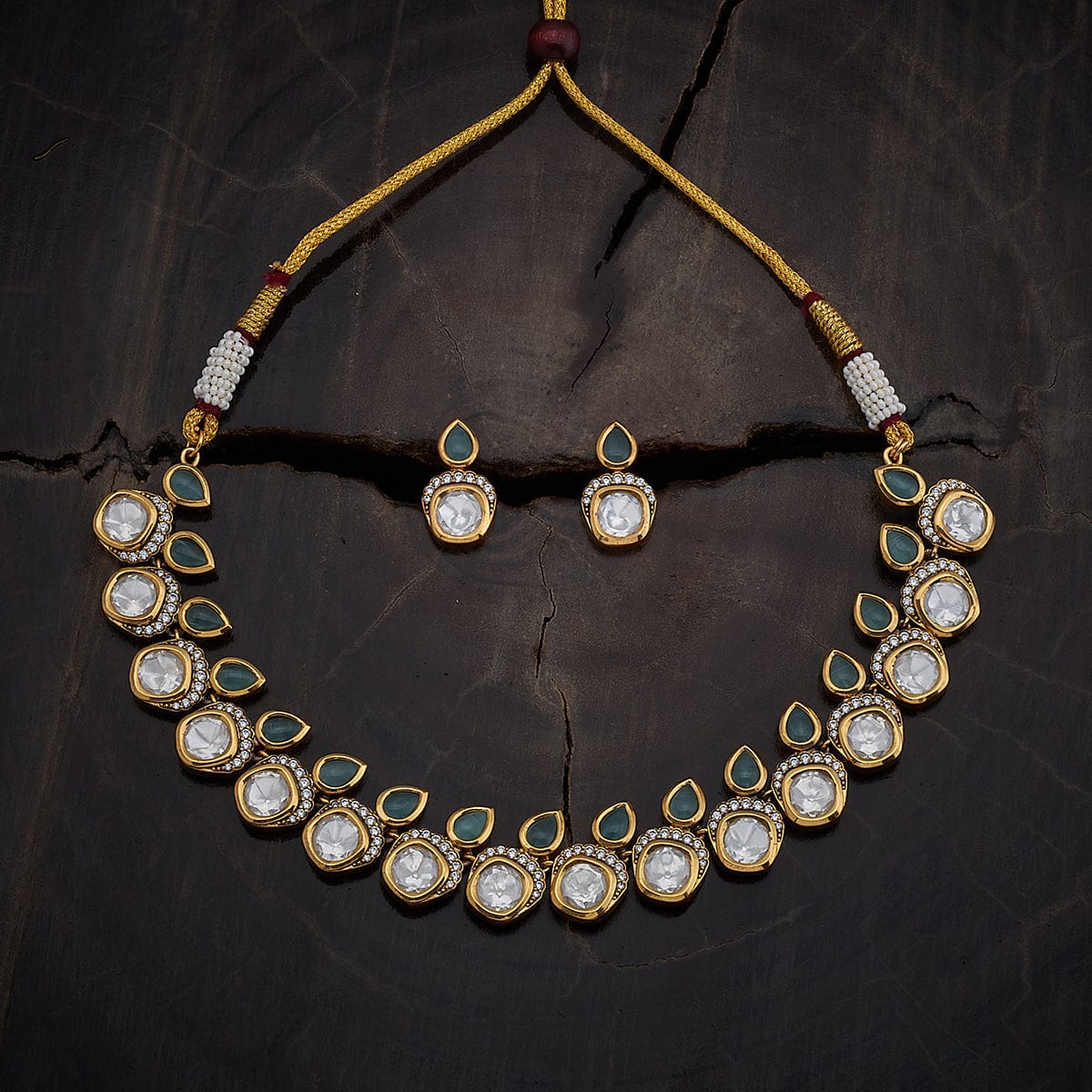 Kundan Polki Necklace Color Green Polish Victorian