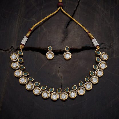 Kundan Polki Necklace Color Green Polish Victorian