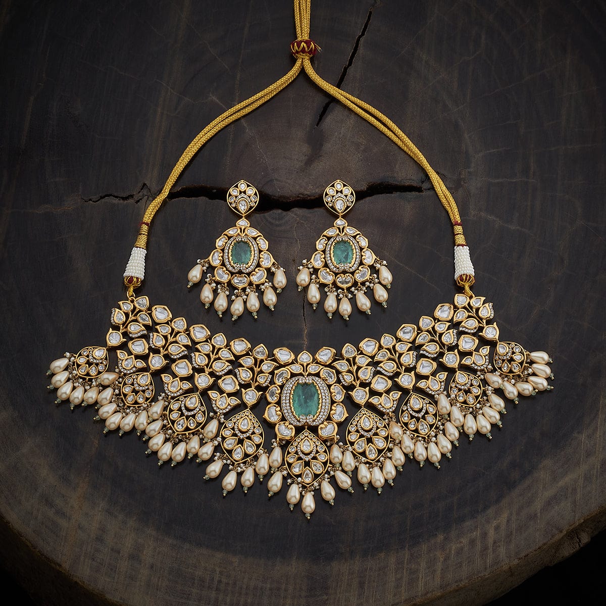 Kundan Polki Necklace Color Green Polish Victorian