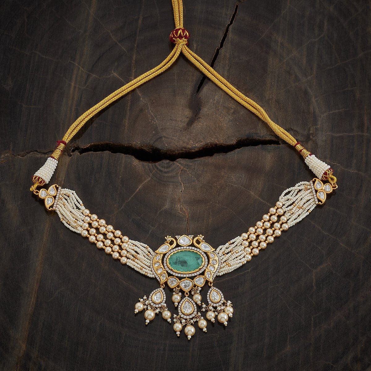 Kundan Polki Necklace Color Green Polish Victorian